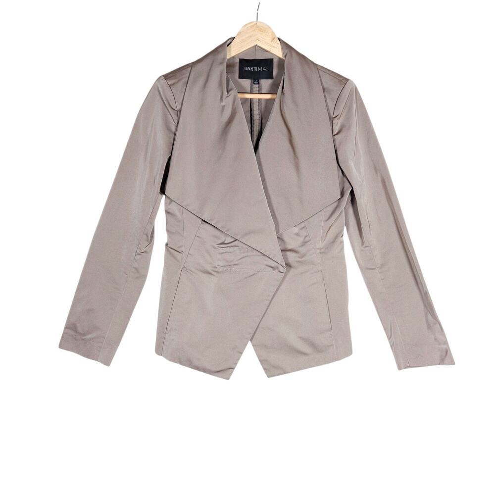 Lafayette 148 Womens Draped Front Blazer 2 Tan Asymmetrical Workwear Luxury Chic